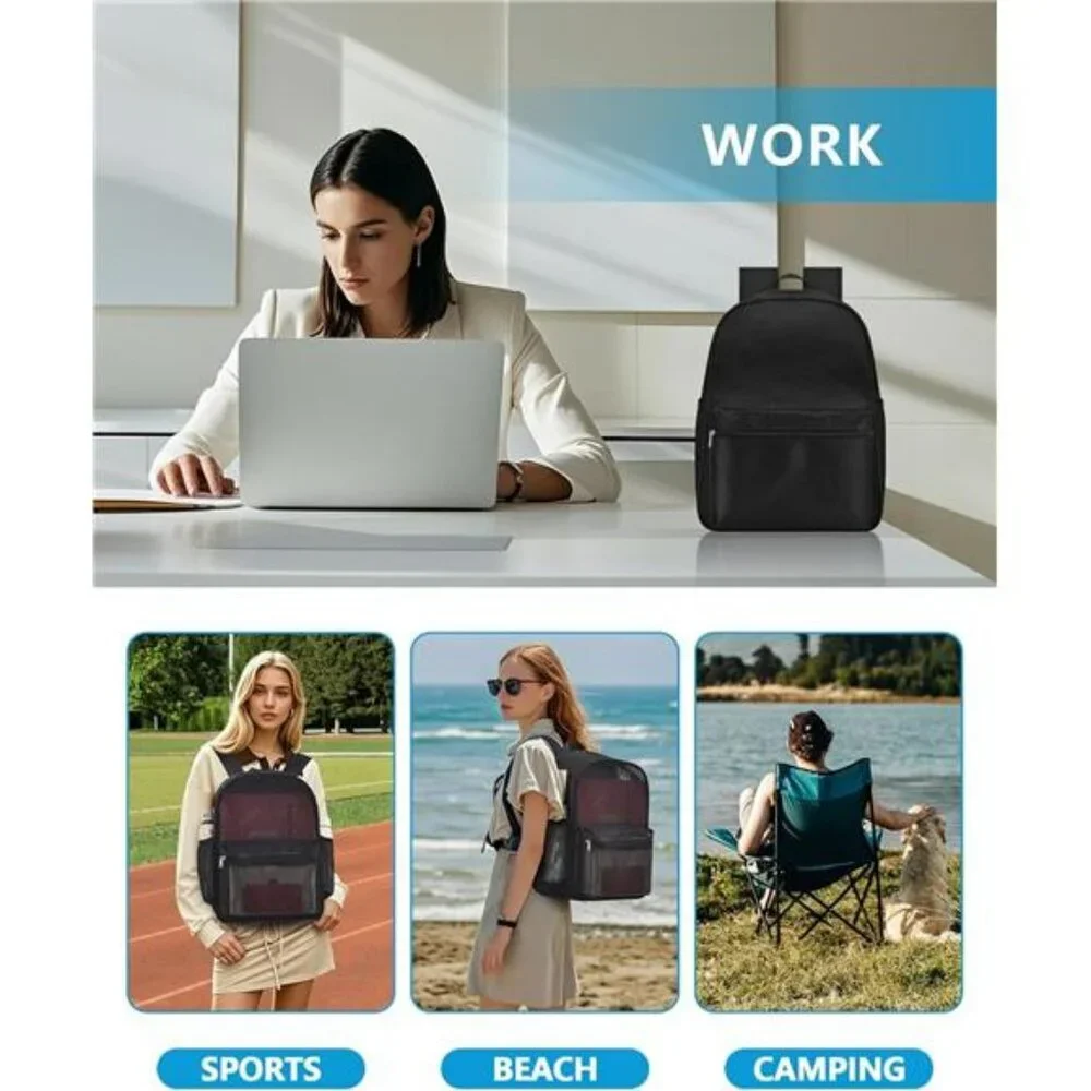 Lightweight Mesh Backpack See Through School College Travel Beach Sports Bag
